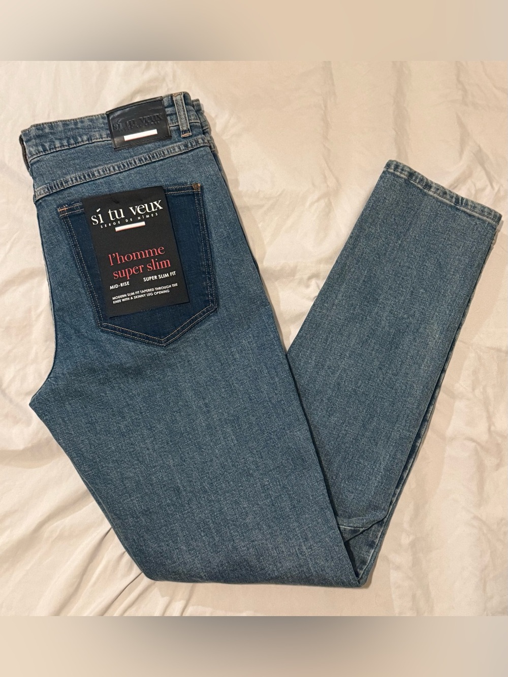 Si Tu Veux “L’homme Super Slim” Fit Jeans Mid-Rise Tapered Medium Wash NWT (38)